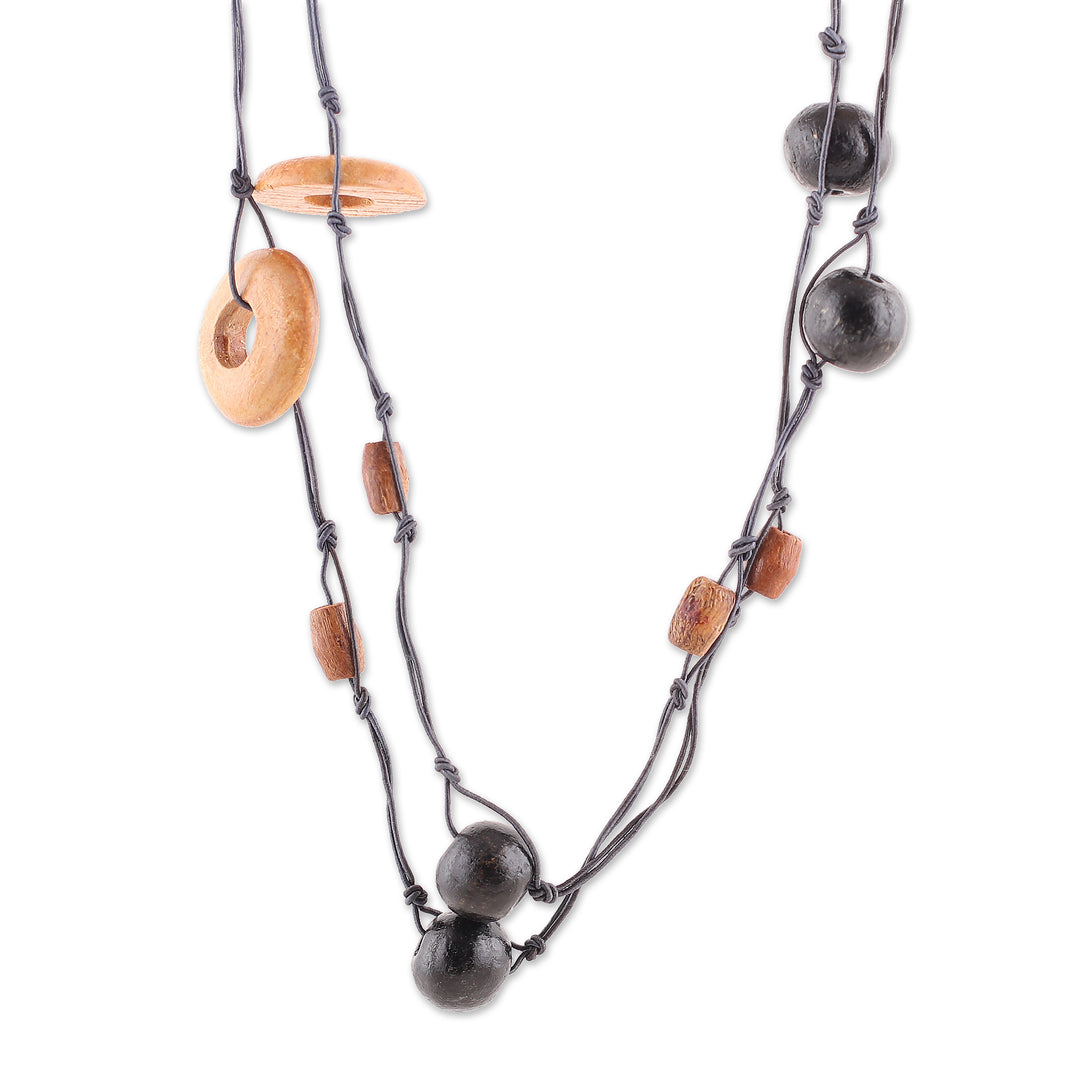 Hand-Carved and Painted Wood Beaded Long Station Necklace - Modern Delight