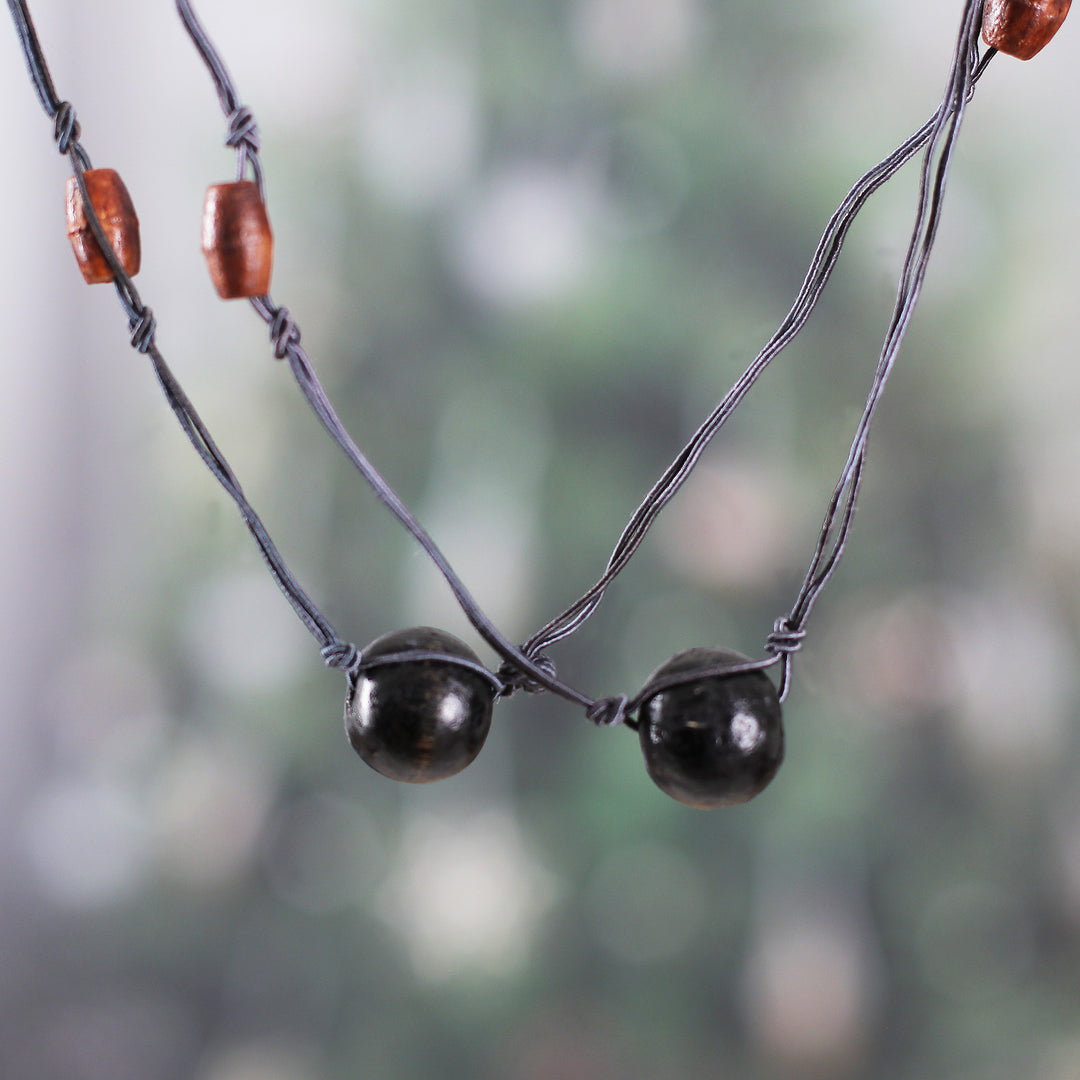 Hand-Carved and Painted Wood Beaded Long Station Necklace - Modern Delight