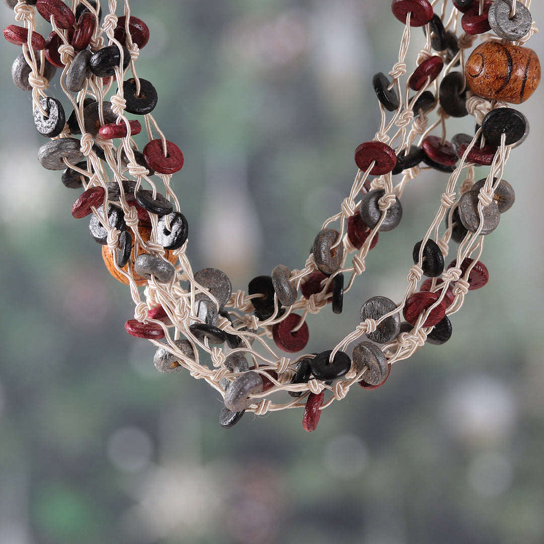 Fair Trade Dark and Red-Toned Wood Beaded Strand Necklace - Beats of Puissance