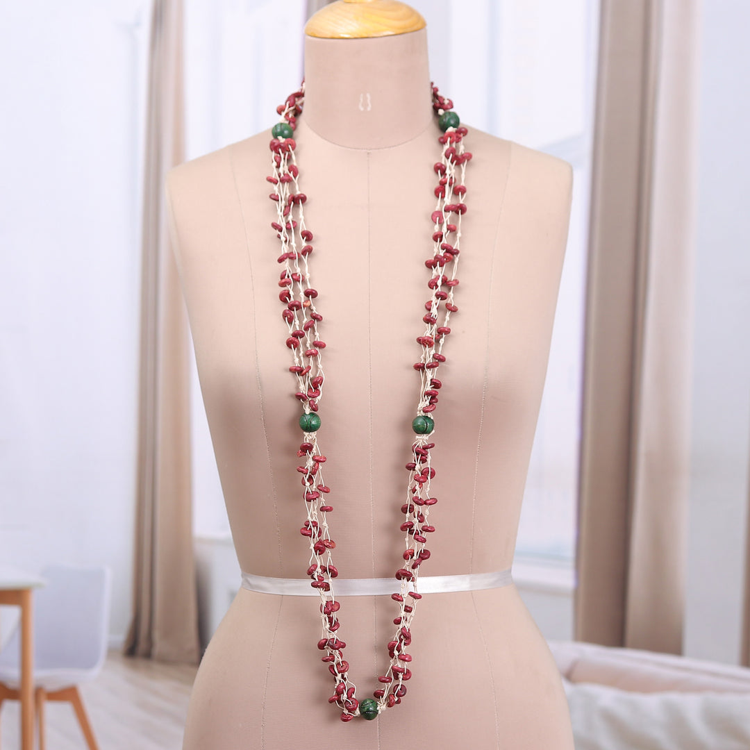 Indian-Made Burgundy and Green Wood Beaded Strand Necklace - Beats of Burgundy