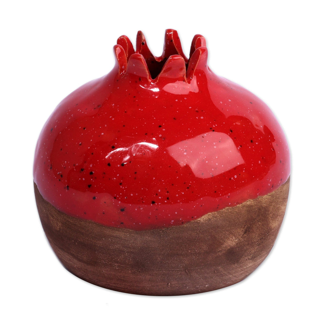 Armenian-Made Glazed Red and Brown Pomegranate Ceramic Vase - Immortal Pomegranate