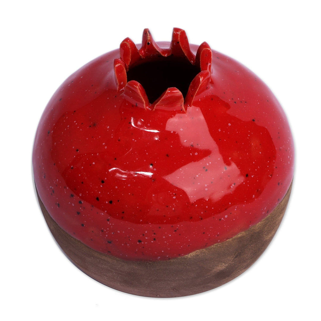 Armenian-Made Glazed Red and Brown Pomegranate Ceramic Vase - Immortal Pomegranate