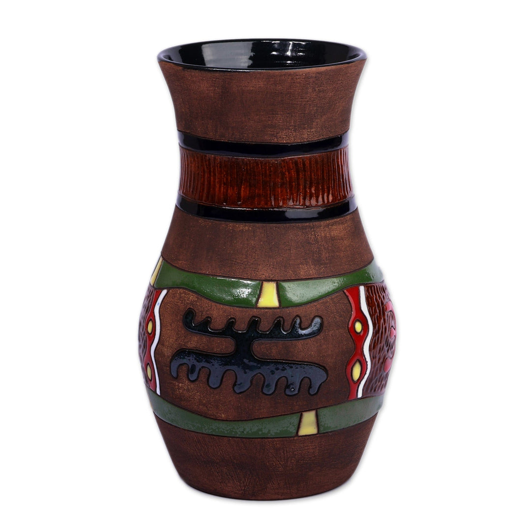 Folk Art Petroglyph-Themed Painted Ceramic Vase from Armenia - Ancient Age