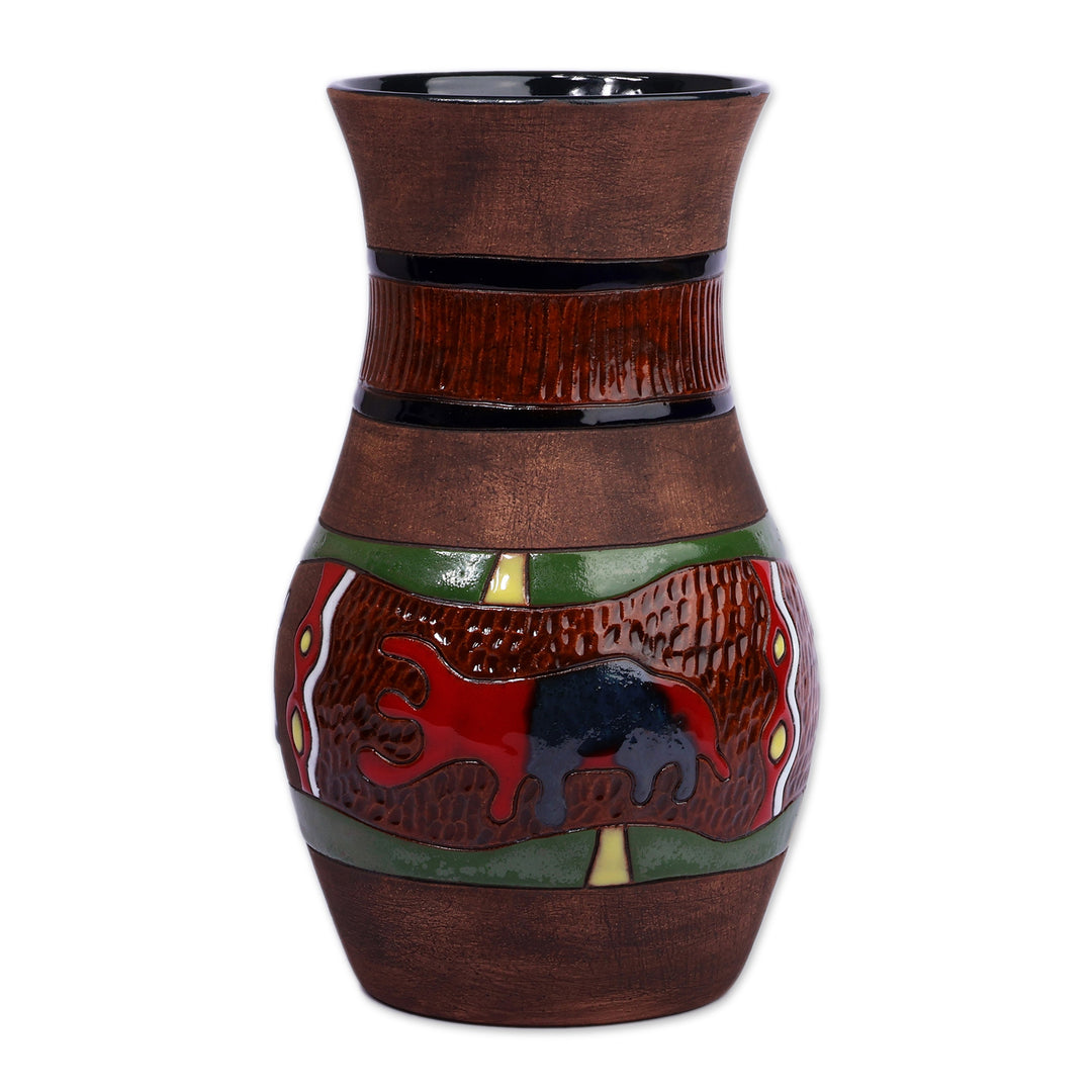 Folk Art Petroglyph-Themed Painted Ceramic Vase from Armenia - Ancient Age