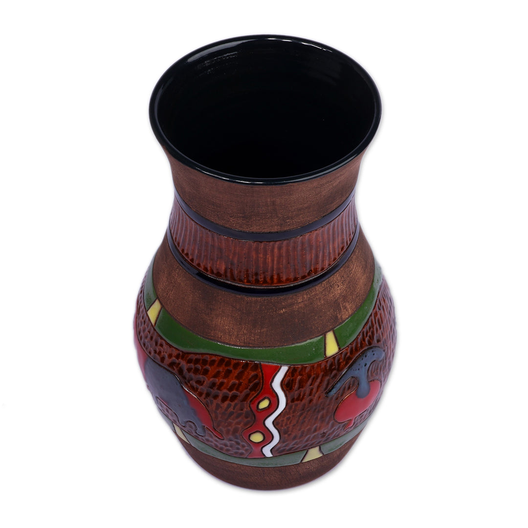 Folk Art Petroglyph-Themed Painted Ceramic Vase from Armenia - Ancient Age
