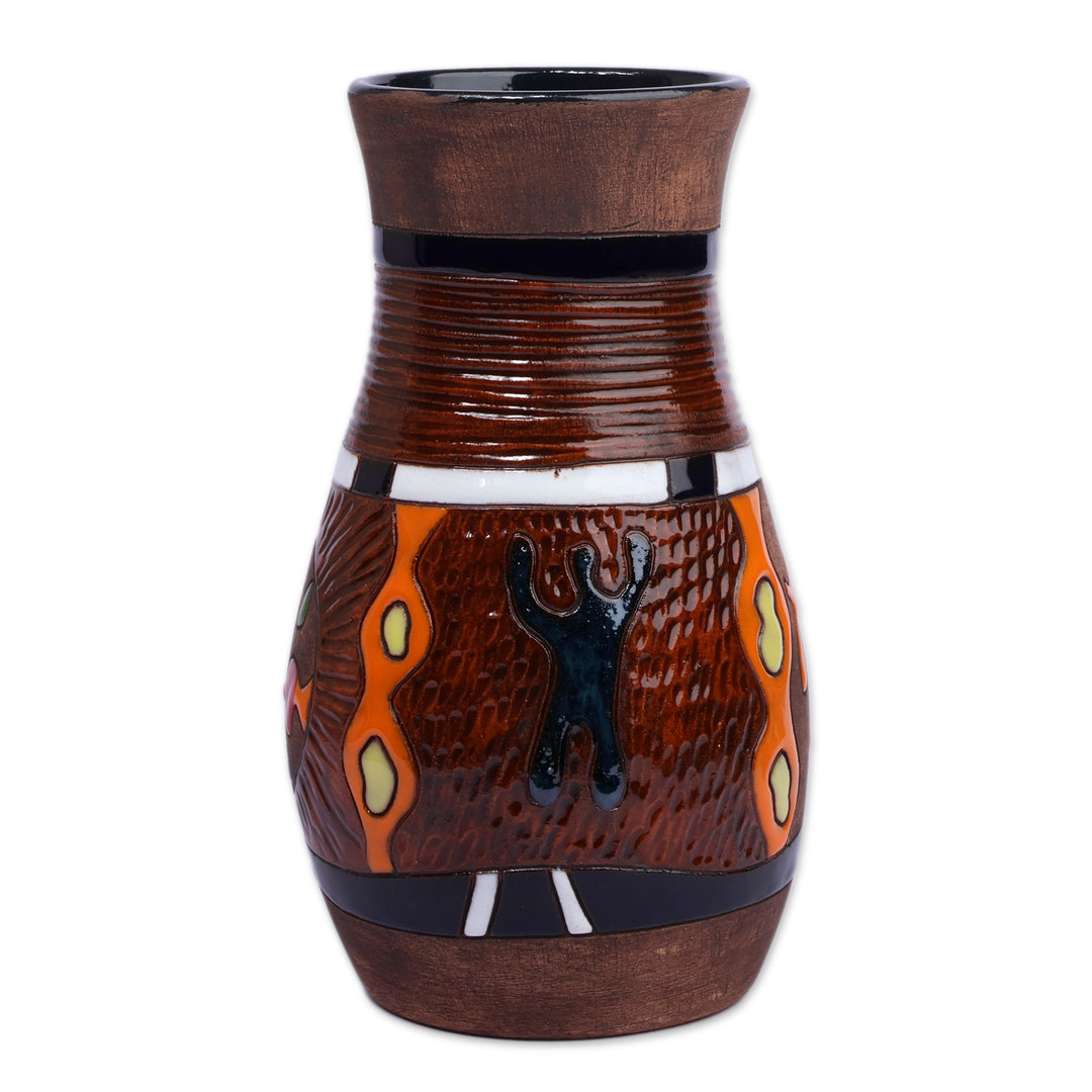 Glazed Petroglyph-Inspired Painted Ceramic Vase from Armenia - Premier Age