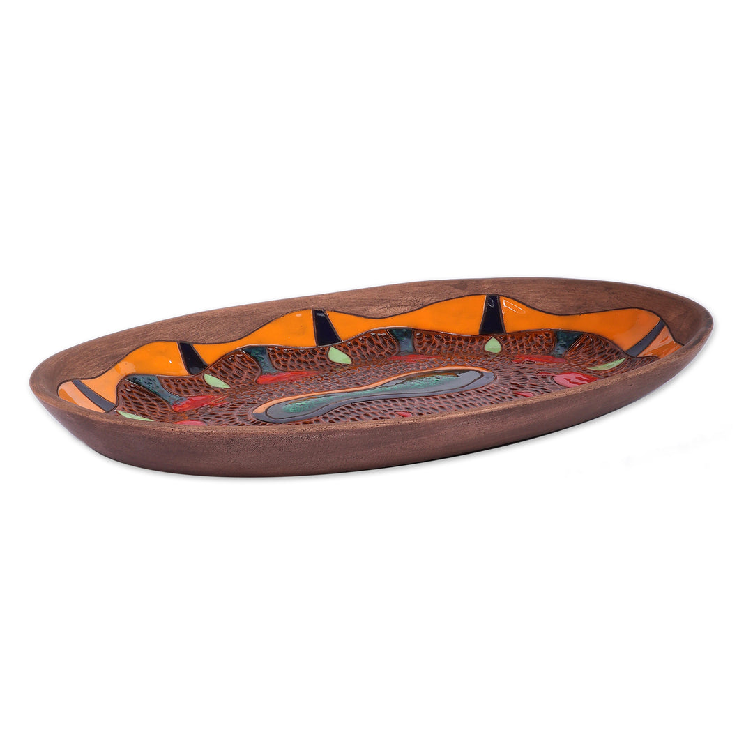 Folk Art Pomegranate-Themed Oval Ceramic Decorative Plate - Pomegranate Dance
