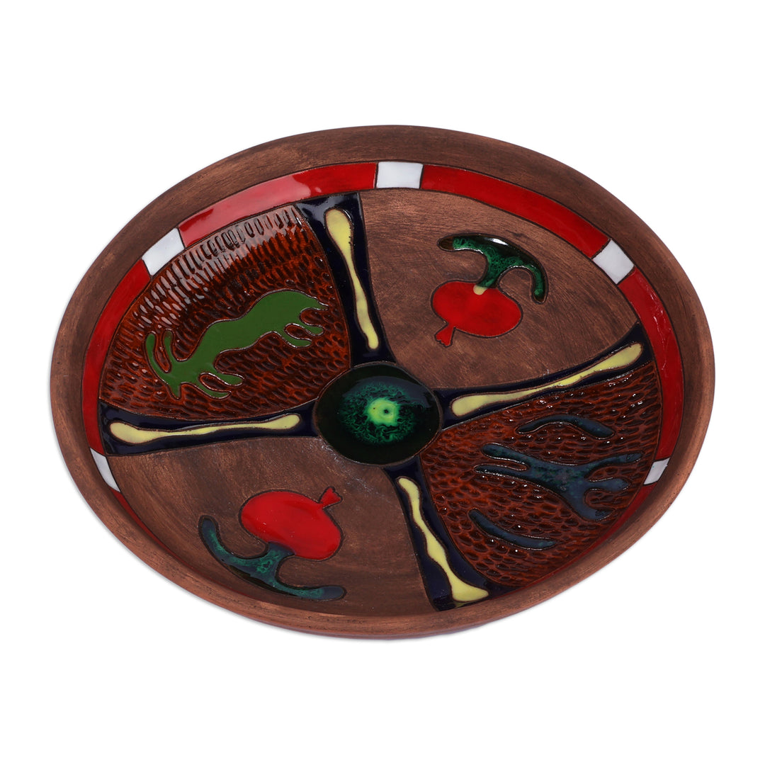 Fair Trade Petroglyph-Themed Glazed Ceramic Decorative Plate - Immortal Ancestry