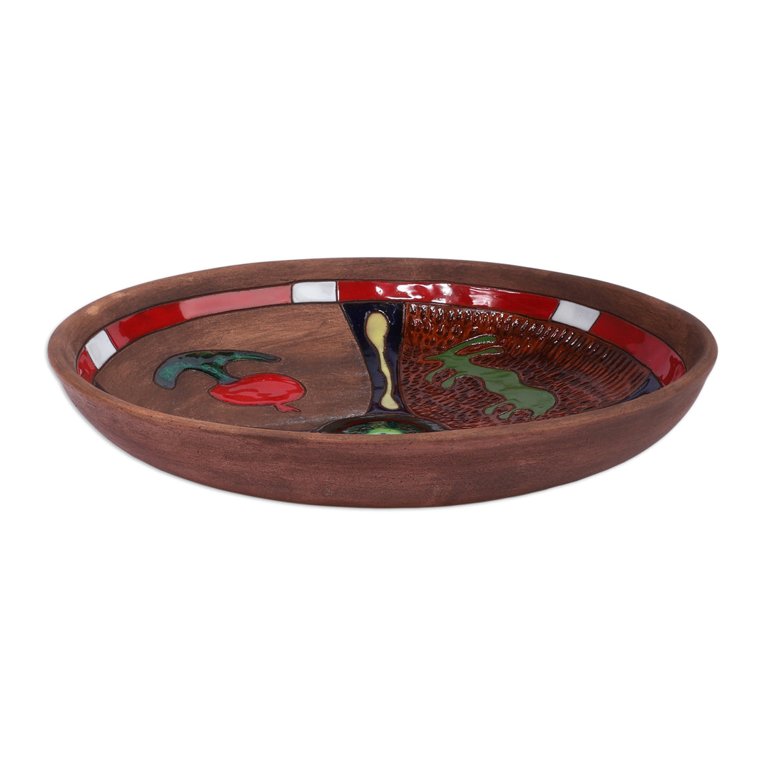 Fair Trade Petroglyph-Themed Glazed Ceramic Decorative Plate - Immortal Ancestry