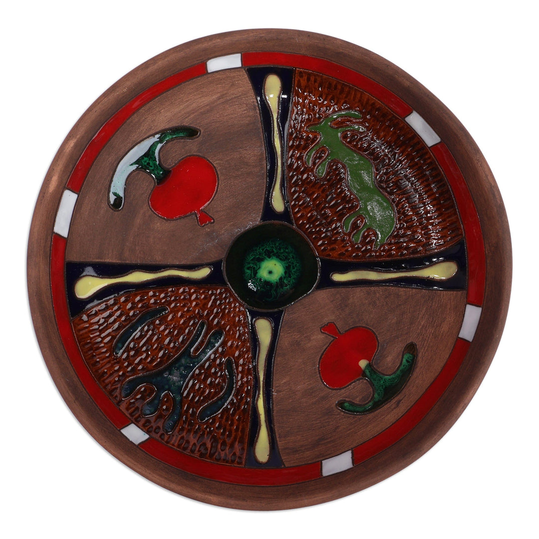 Fair Trade Petroglyph-Themed Glazed Ceramic Decorative Plate - Immortal Ancestry