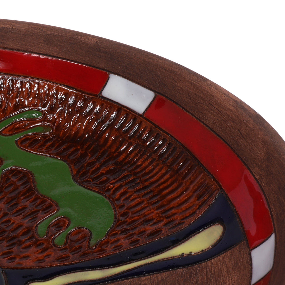 Fair Trade Petroglyph-Themed Glazed Ceramic Decorative Plate - Immortal Ancestry