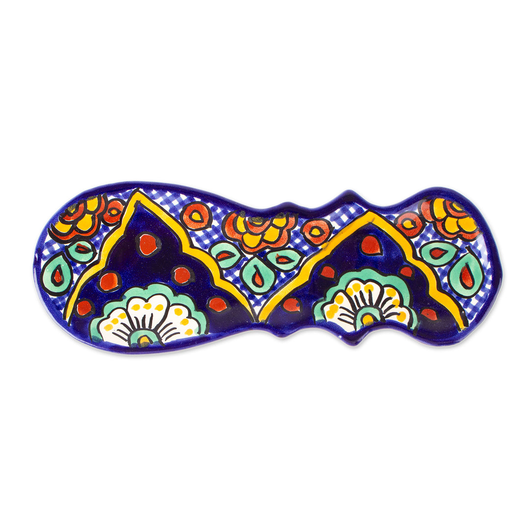Handcrafted Hacienda-Inspired Talavera Ceramic Spoon Rest - Hidalgo Fiesta