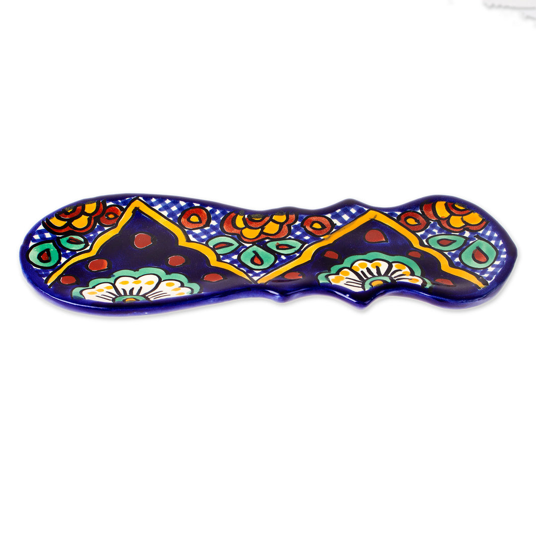 Handcrafted Hacienda-Inspired Talavera Ceramic Spoon Rest - Hidalgo Fiesta