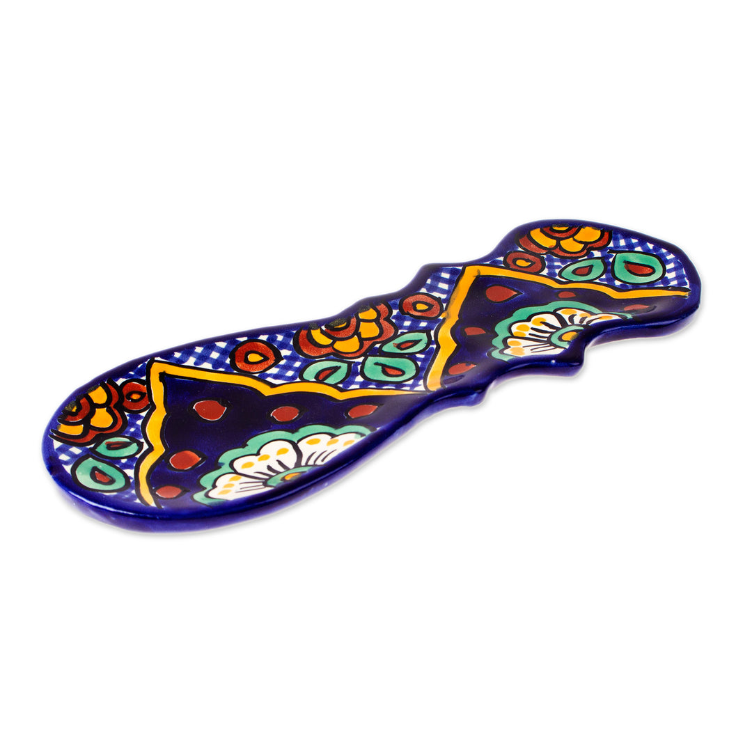 Handcrafted Hacienda-Inspired Talavera Ceramic Spoon Rest - Hidalgo Fiesta