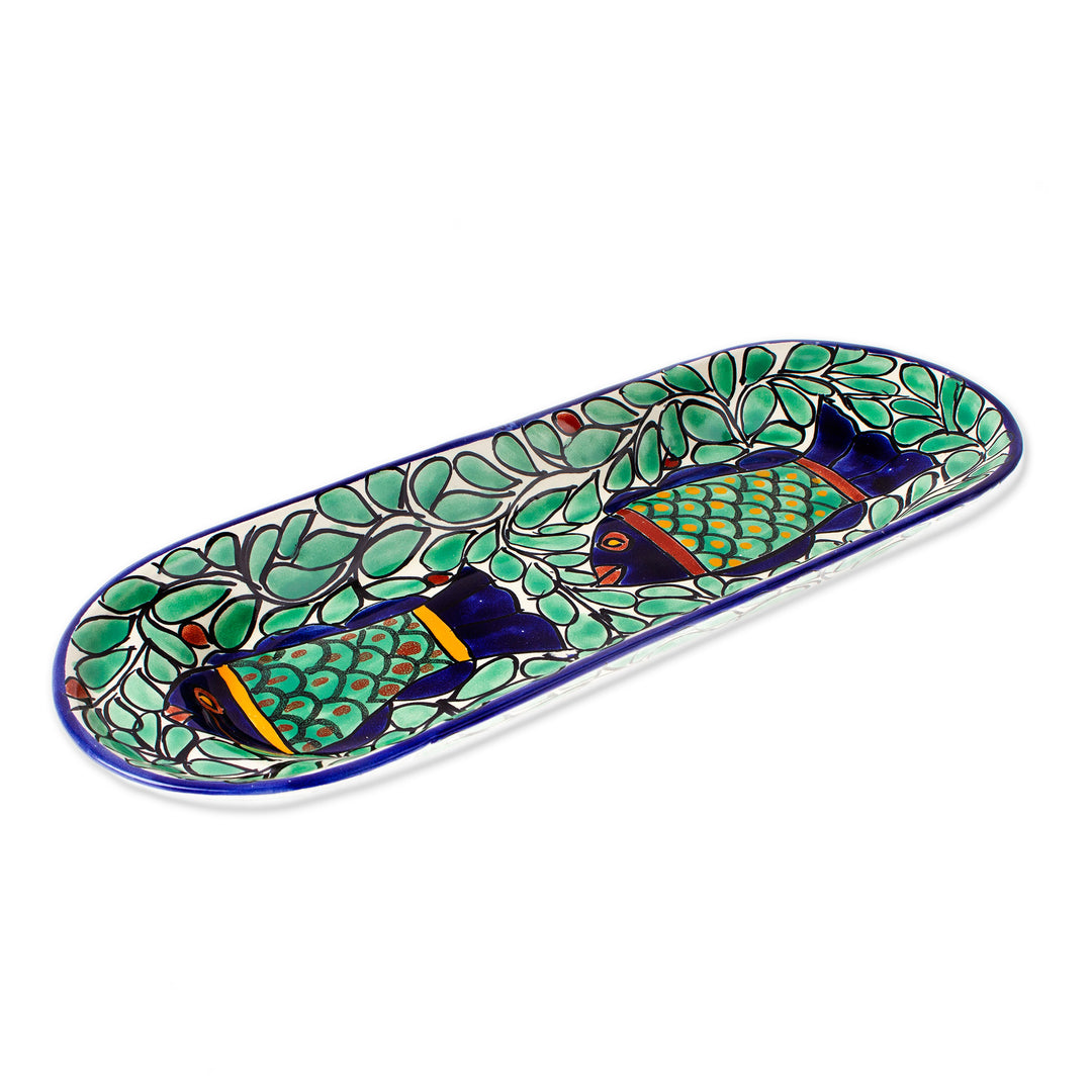 Talavera-Inspired Ceramic Fish-Themed Platter from Mexico - Fish Fiesta