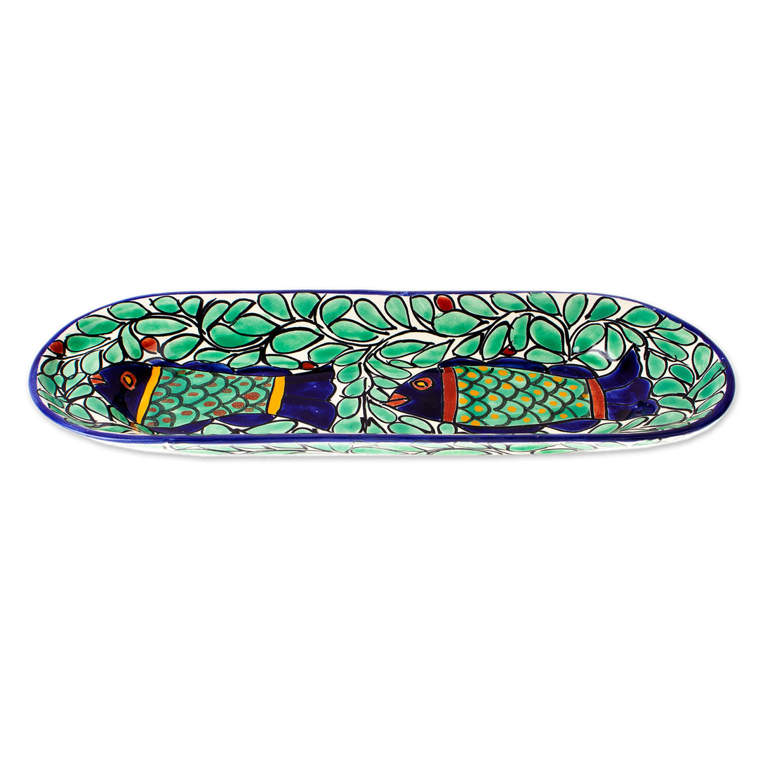 Talavera-Inspired Ceramic Fish-Themed Platter from Mexico - Fish Fiesta