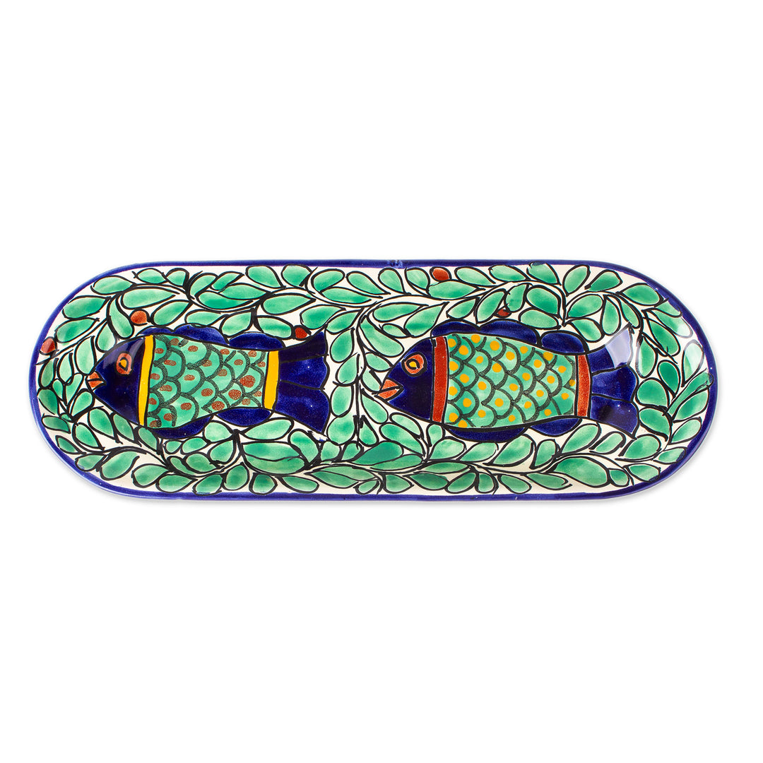 Talavera-Inspired Ceramic Fish-Themed Platter from Mexico - Fish Fiesta
