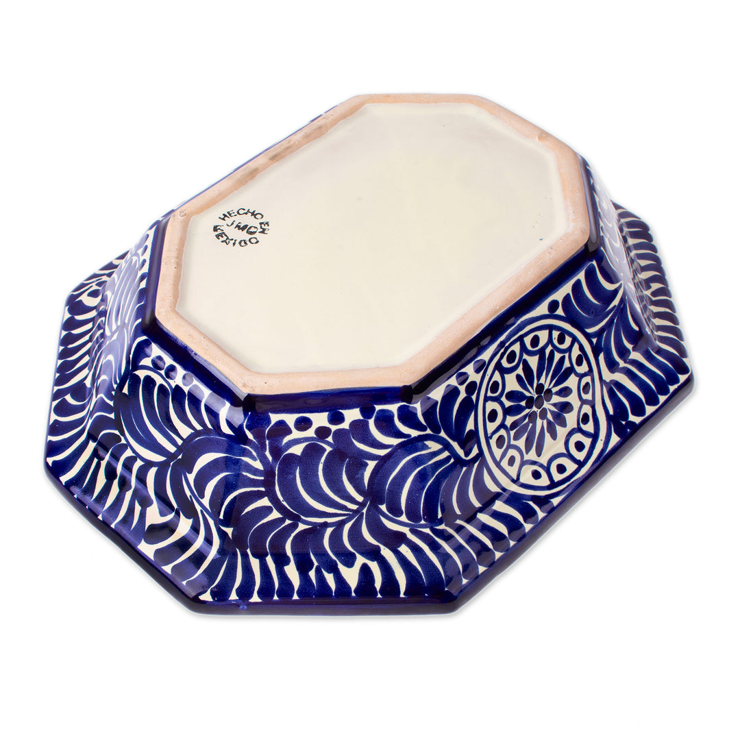 Baroque-Inspired Leafy Talavera Blue Ceramic Serving Bowl - Royal Talavera