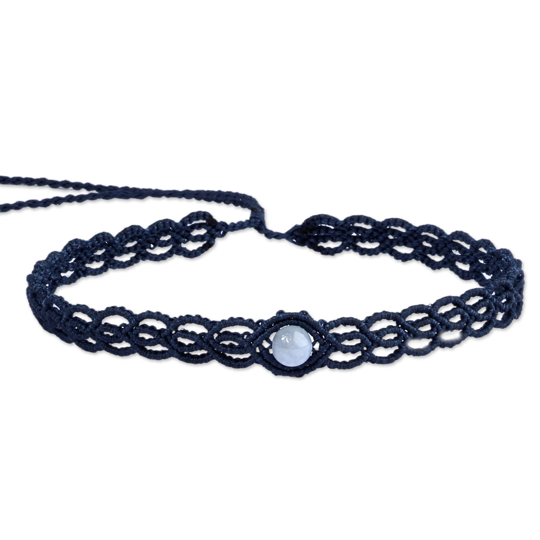 Topaz Macrame Choker Necklace Handmade in Blue Cotton Cords - Stylish Azure