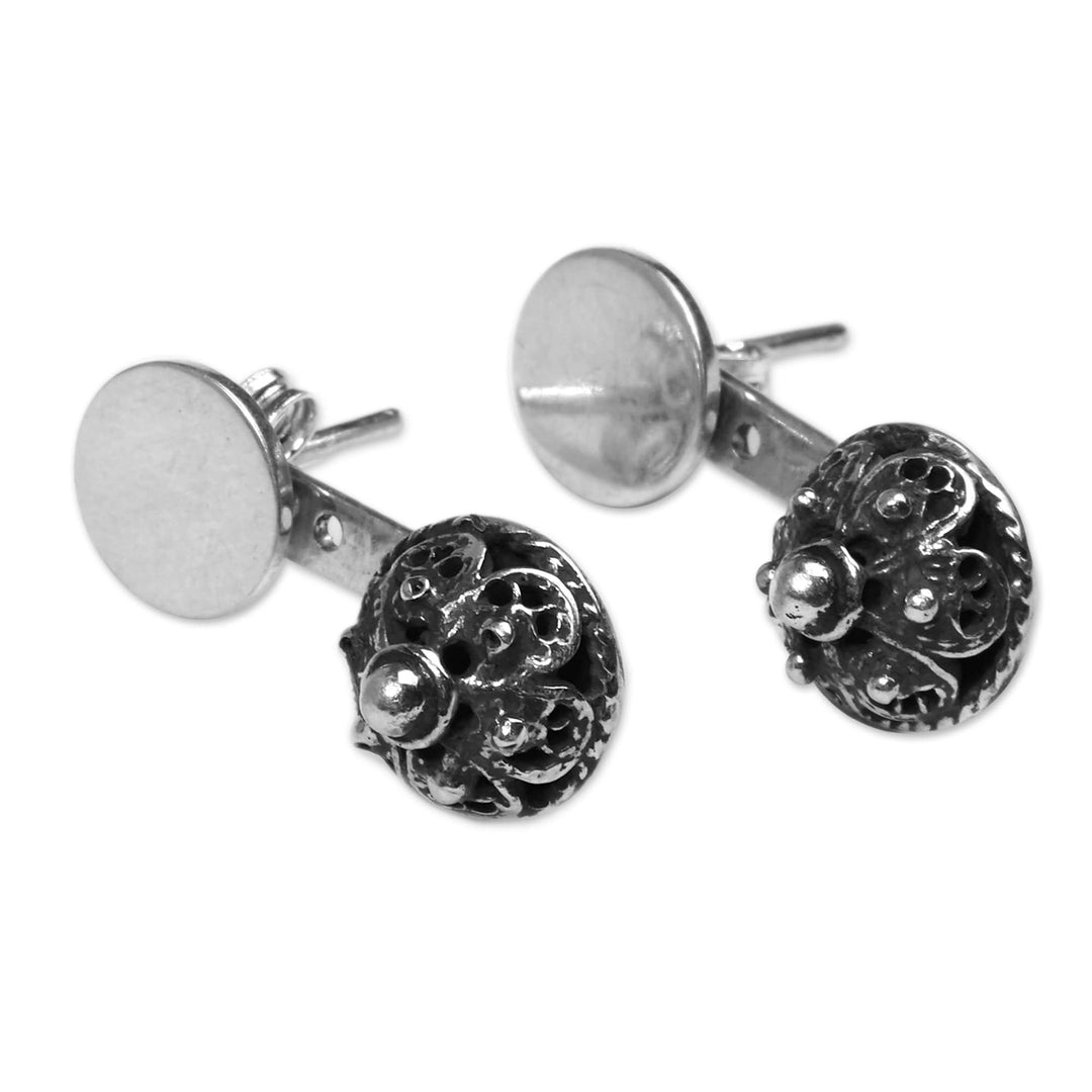 Antique-Finished Adjustable Silver Drop Earrings - Vintage Splendor