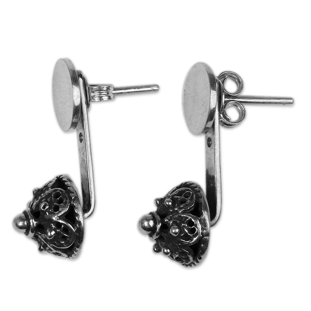 Antique-Finished Adjustable Silver Drop Earrings - Vintage Splendor