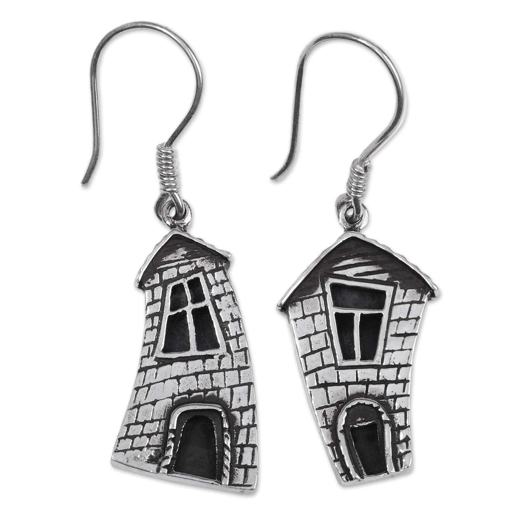 Armenian Cottage-Themed Sterling Silver Dangle Earrings - Memories from Home