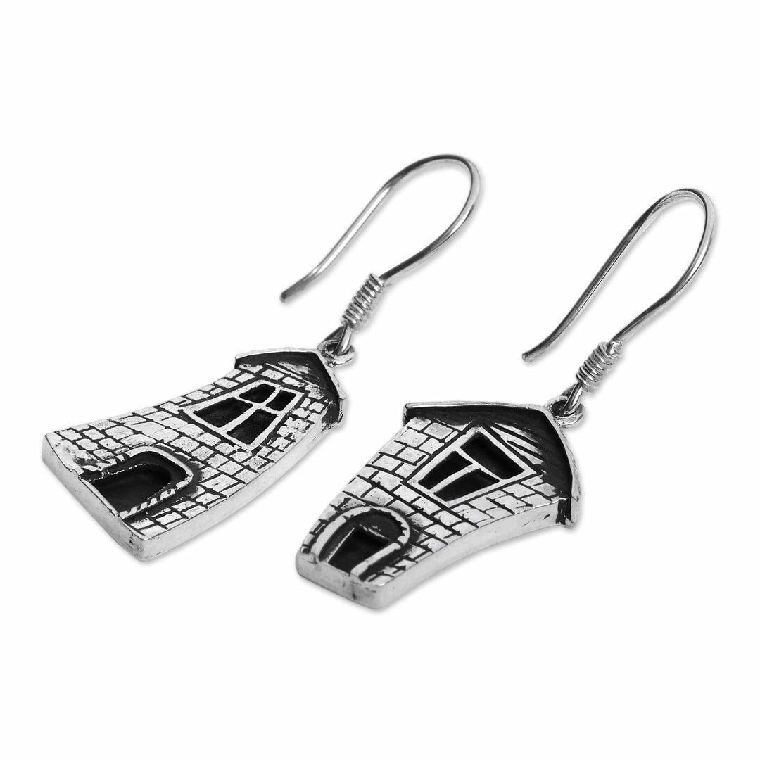 Armenian Cottage-Themed Sterling Silver Dangle Earrings - Memories from Home
