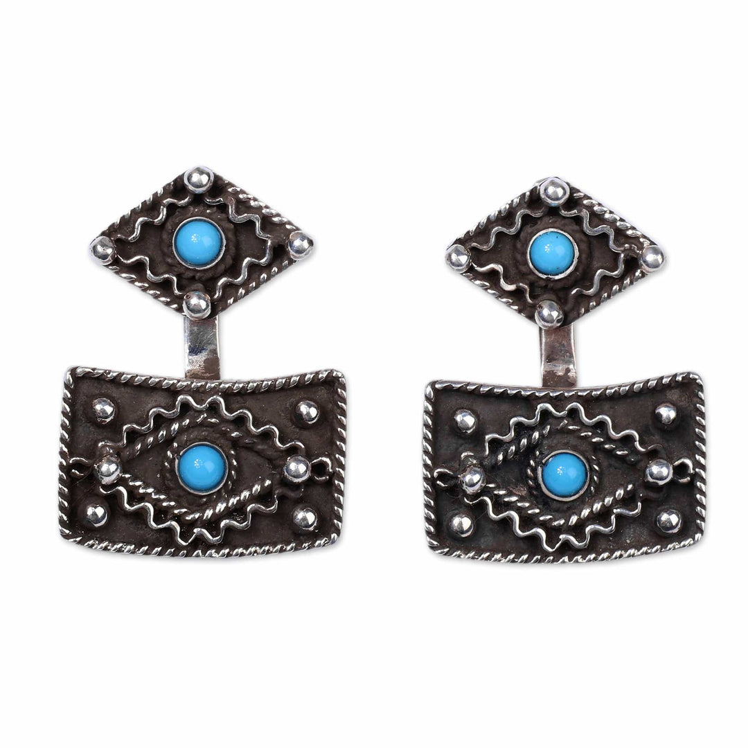 Reconstituted Turquoise Silver Drop Earrings - Vivid Versatility