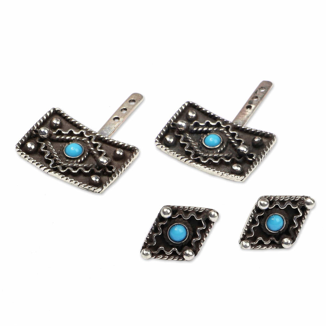 Reconstituted Turquoise Silver Drop Earrings - Vivid Versatility