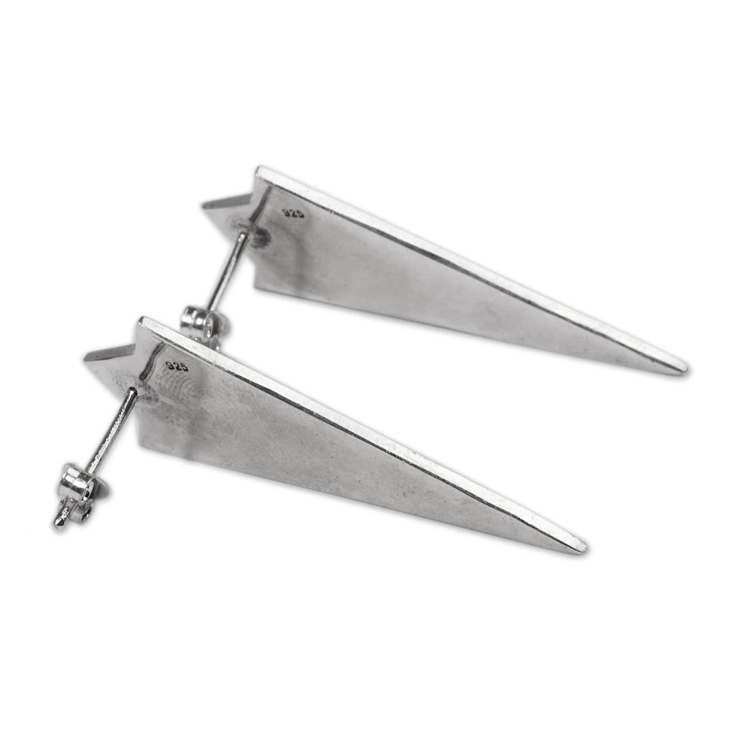 Modern Darkened Garnet Silver Triangular Drop Earrings - Triangle Bliss
