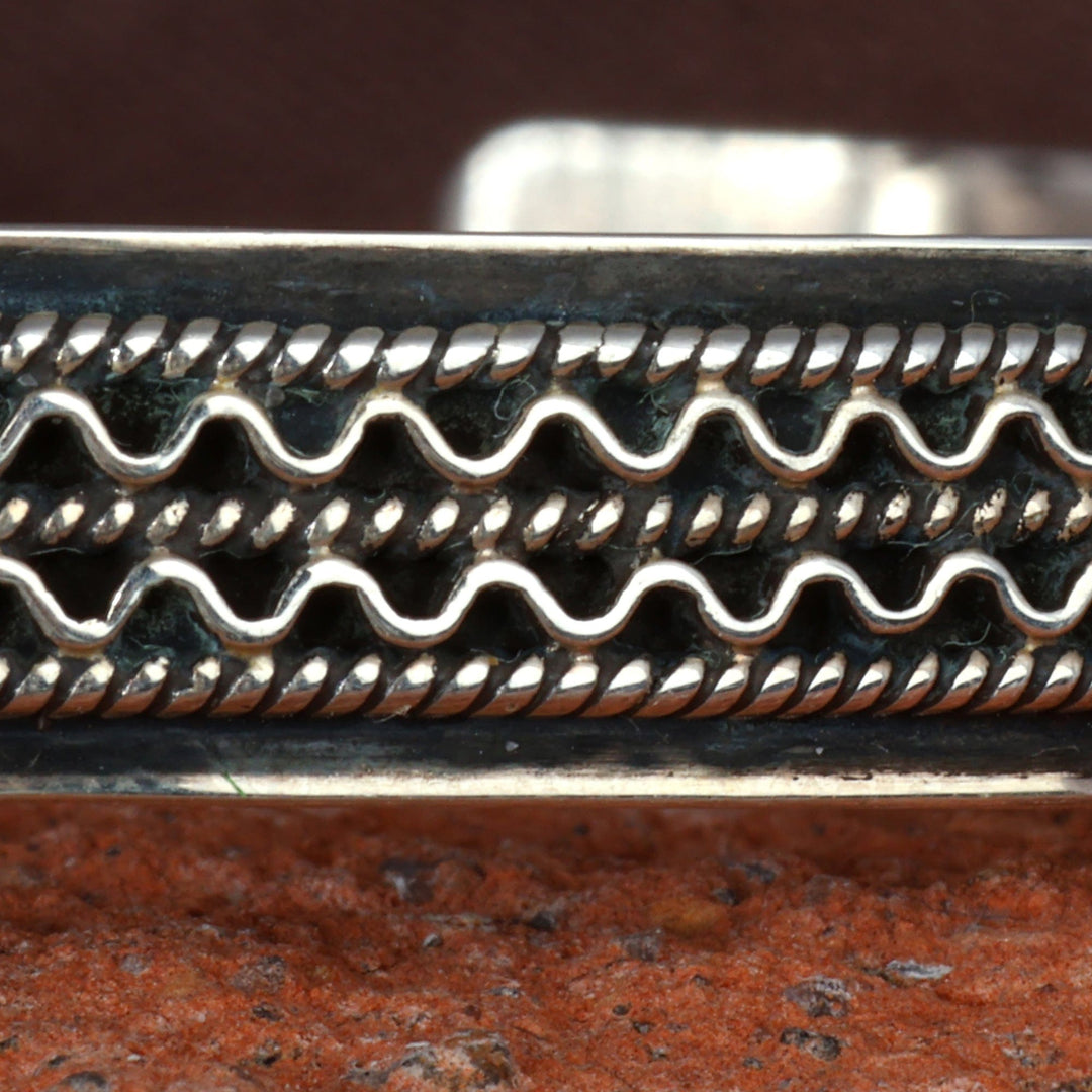 Traditional Oxidized Folk Art Sterling Silver Cuff Bracelet - Tie to Magnificence