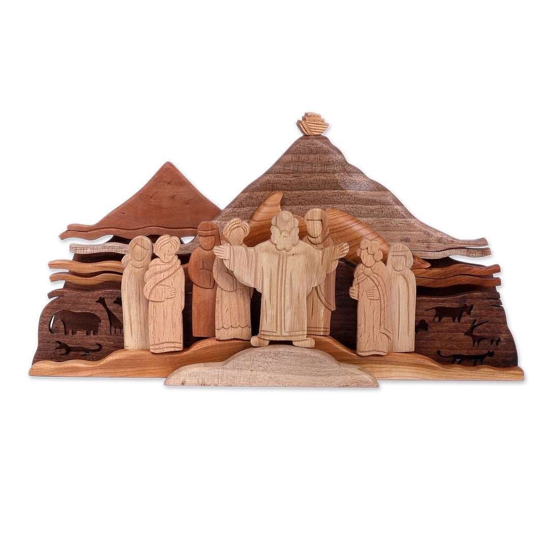 Inspirational Wood Genesis Flood Sculpture Made in Armenia - Noah at Mount Ararat