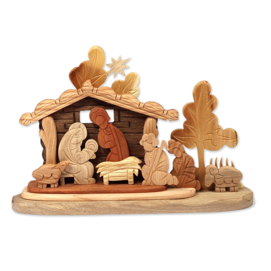 Armenian Handmade Religious Polished Wood Nativity Sculpture - Miracle in Bethlehem