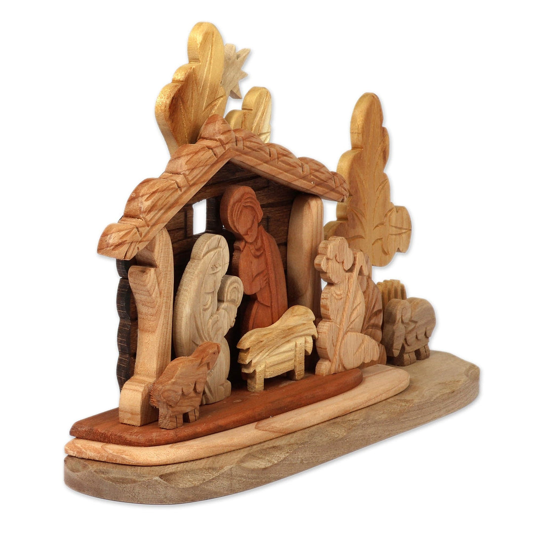 Armenian Handmade Religious Polished Wood Nativity Sculpture - Miracle in Bethlehem
