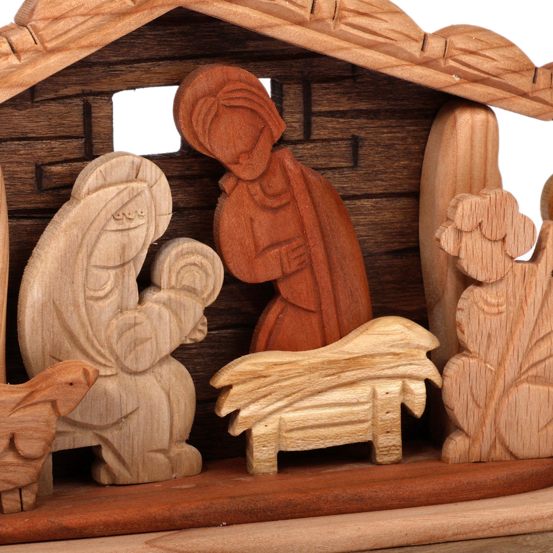 Armenian Handmade Religious Polished Wood Nativity Sculpture - Miracle in Bethlehem