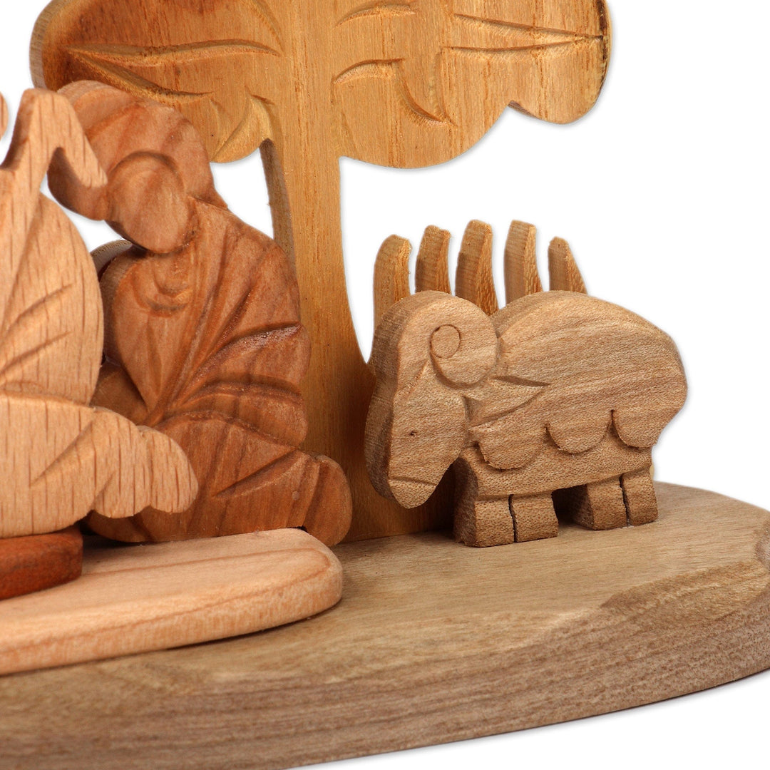 Armenian Handmade Religious Polished Wood Nativity Sculpture - Miracle in Bethlehem