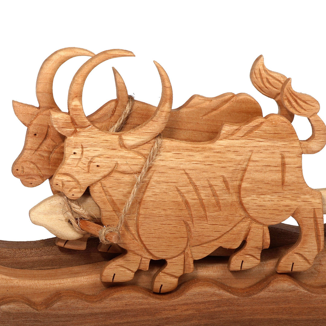 Folk Art Handmade Man and Oxen Wood Sculpture from Armenia - Tillage