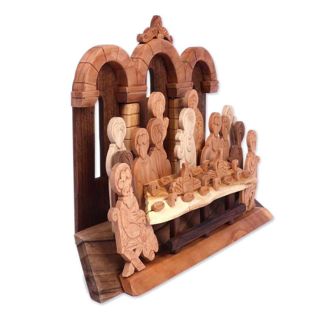 Hand-Carved Last Supper Wood Sculpture in a Polished Finish - Last Supper