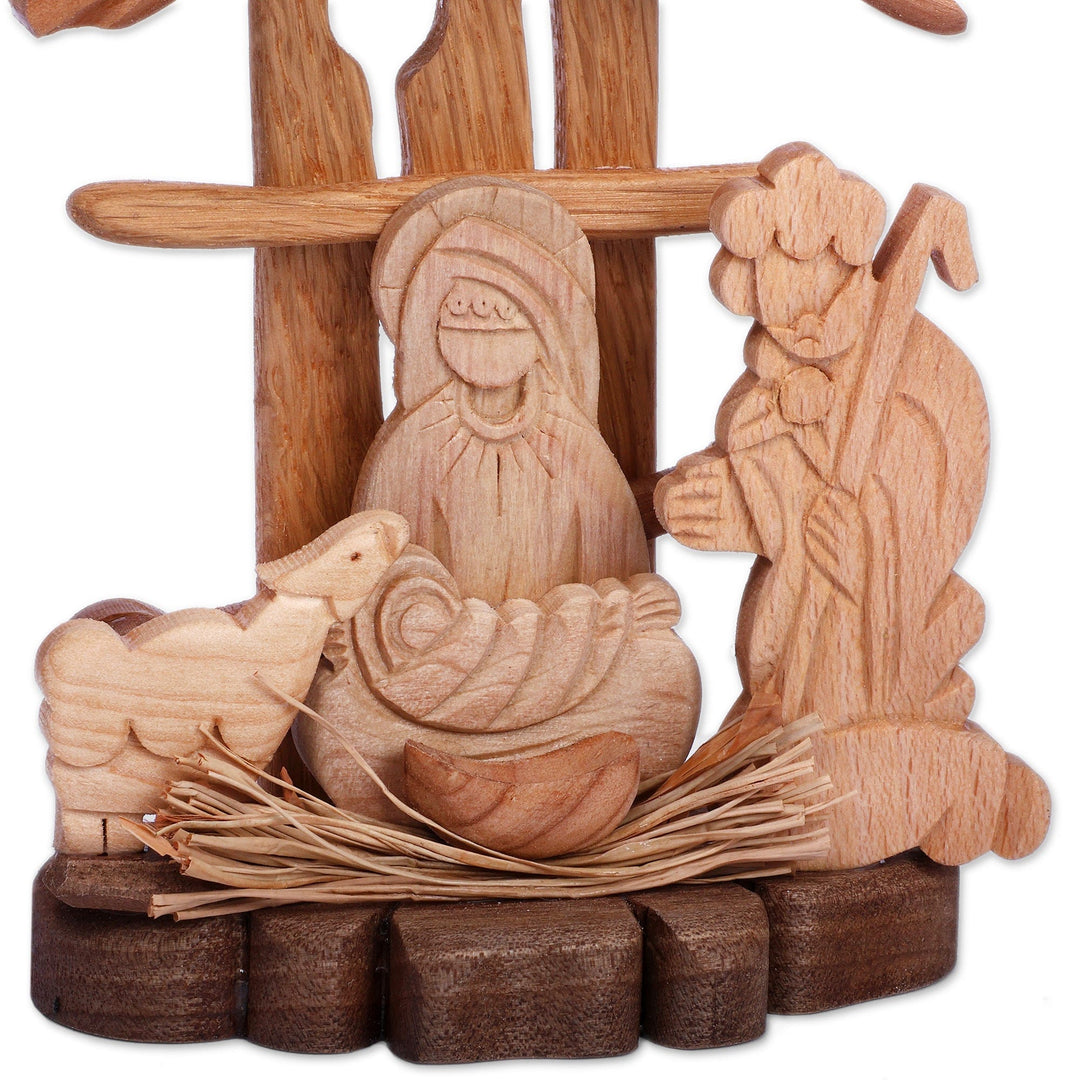 Armenian-Made Wood Nativity Sculpture in a Polished Finish - One Miracle