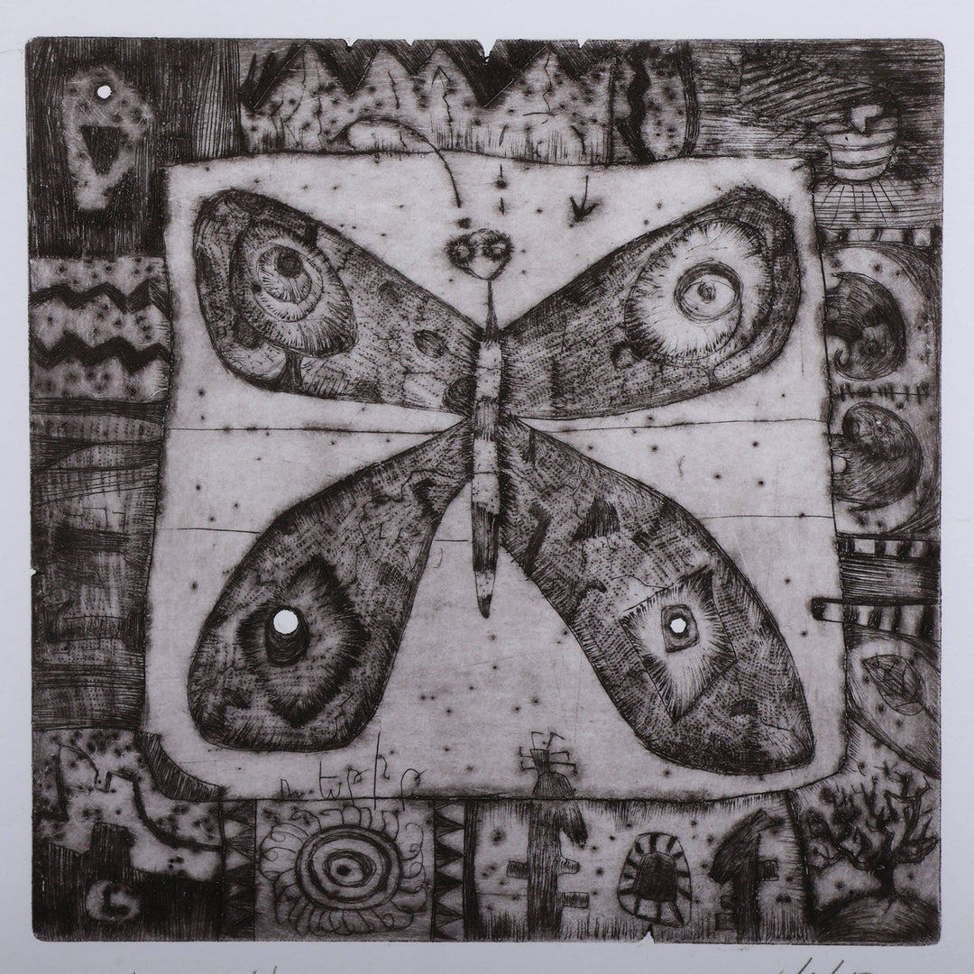 Handmade Inspirational Ink on Paper Butterfly Intaglio Print - The Butterfly