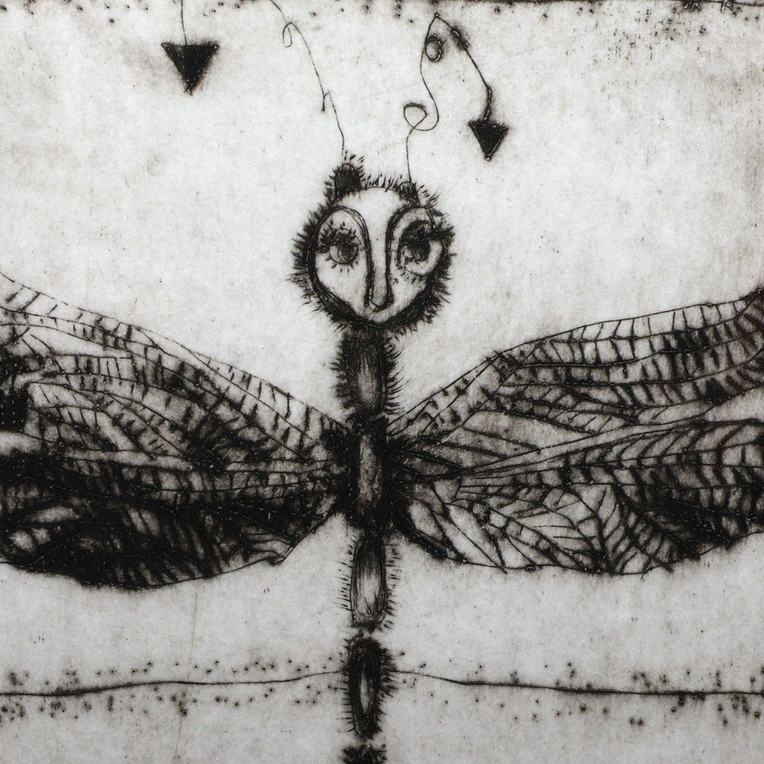 Dragonfly-Themed Ink on Paper Intaglio Print Made in Armenia - The Dragonfly