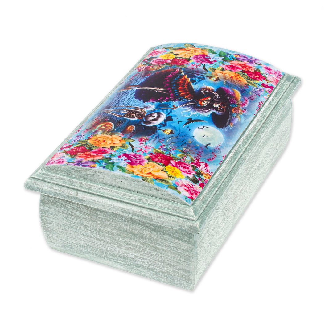 Handmade Pinewood Jewelry Box with Catrina-Themed Decoupage - Catrina Illusion