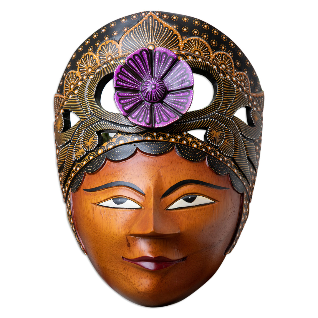 Jungle-Inspired Batik Albesia Wood Mask Handcrafted in Java - Jungle Dame