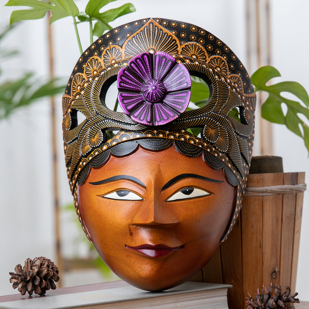 Jungle-Inspired Batik Albesia Wood Mask Handcrafted in Java - Jungle Dame
