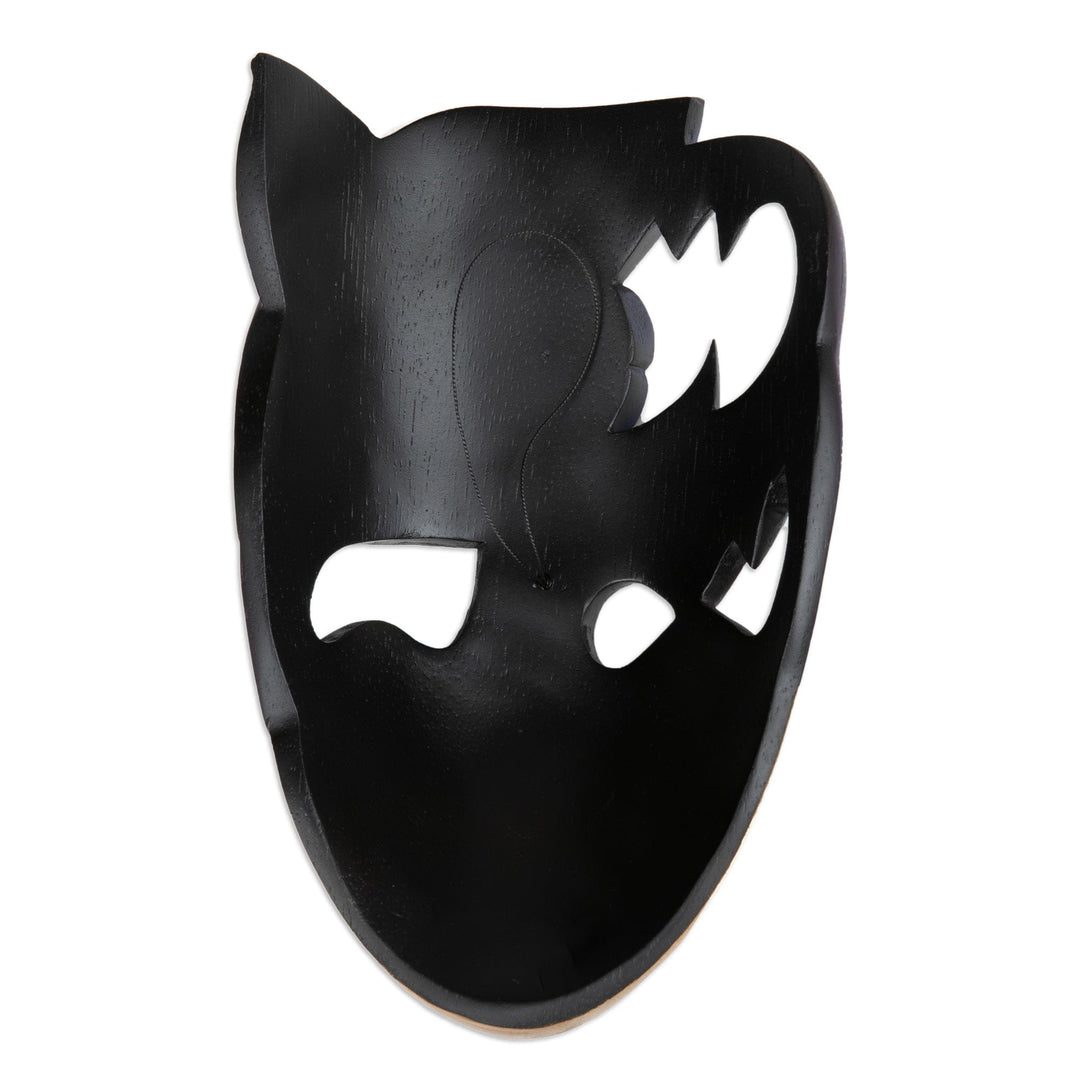 Fantasy-Inspired Blue Albesia Wood Mask with Batik Details - Tree Phantom