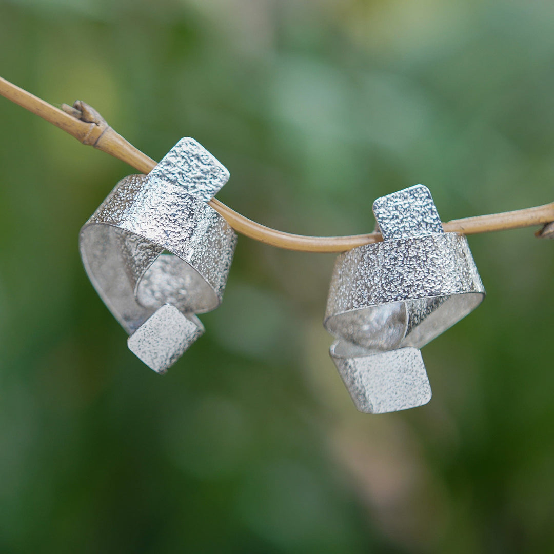 Abstract Textured Serpentine Sterling Silver Drop Earrings - Sparkling Serpentine