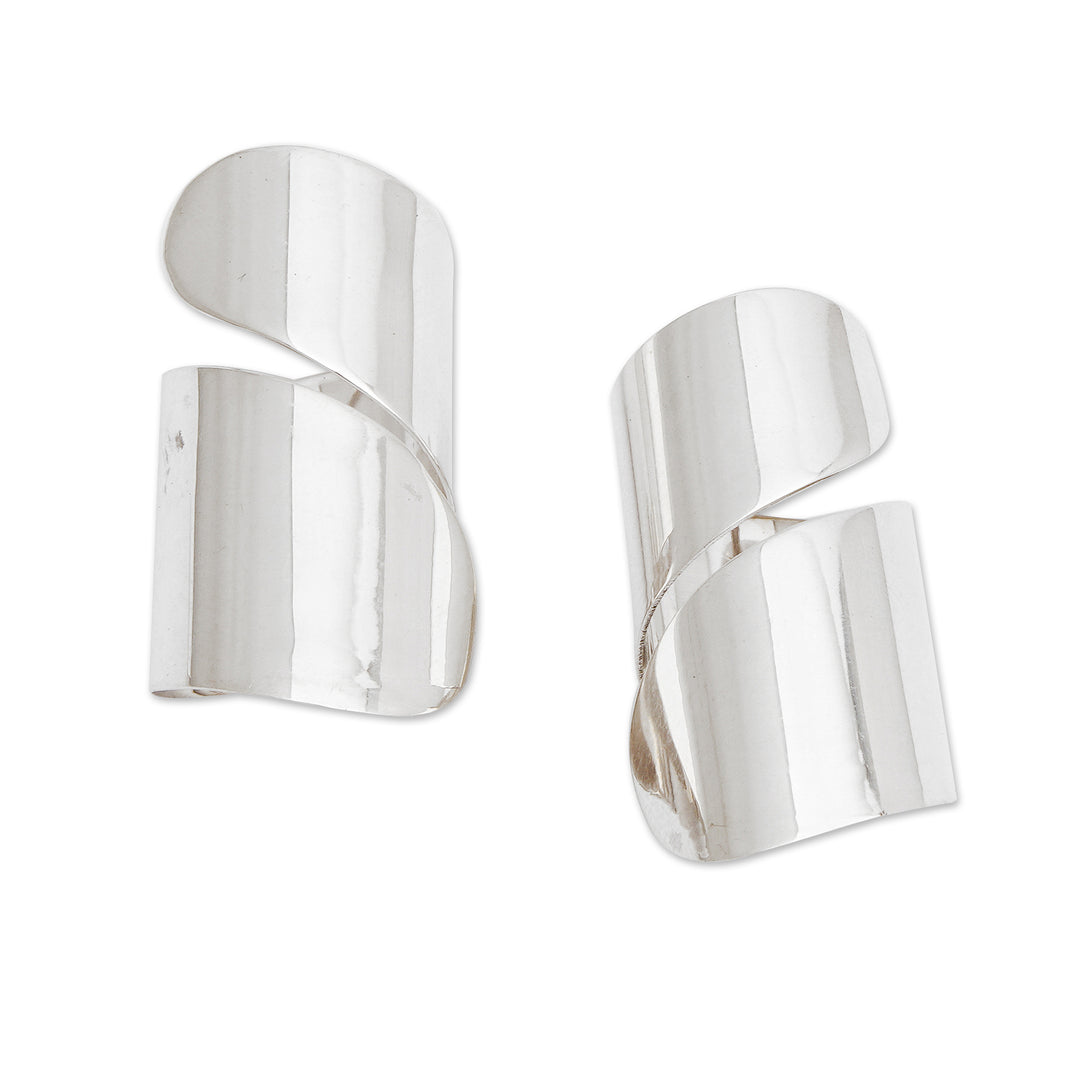 Modern Sterling Silver Drop Earrings in a High Polish Finish - Embrace of Fate