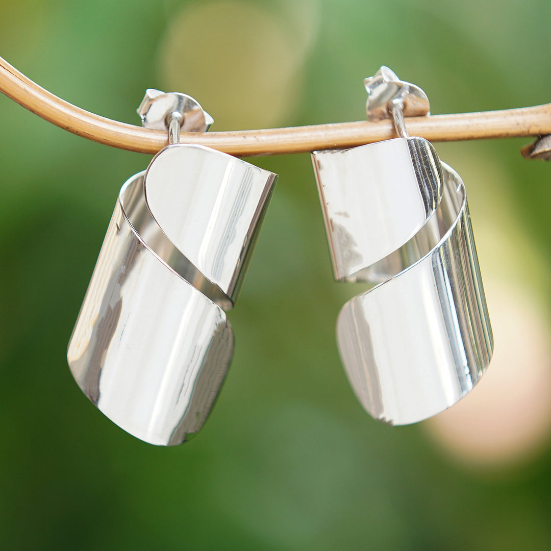 Modern Sterling Silver Drop Earrings in a High Polish Finish - Embrace of Fate