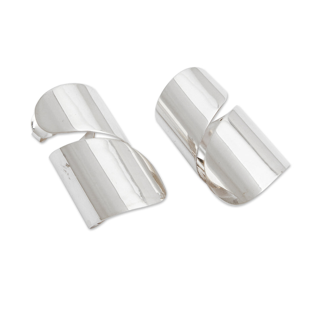 Modern Sterling Silver Drop Earrings in a High Polish Finish - Embrace of Fate