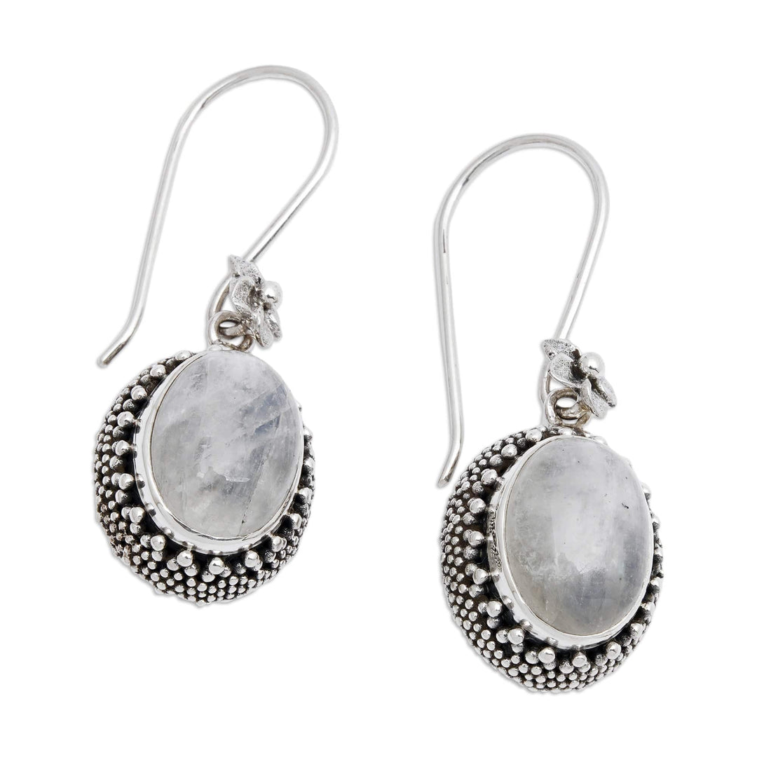 Artisan-Crafted Natural Rainbow Moonstone Dangle Earrings - Misty Essence